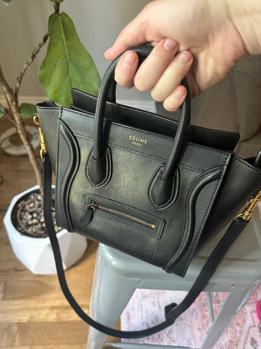 Celine Nano Luggage Tote- Black smooth leather