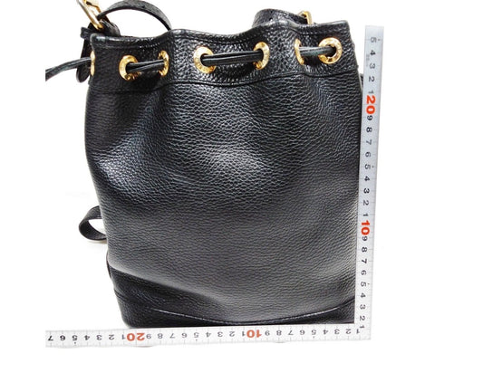 Vintage FENDI black leather bucket bag with gold hardware