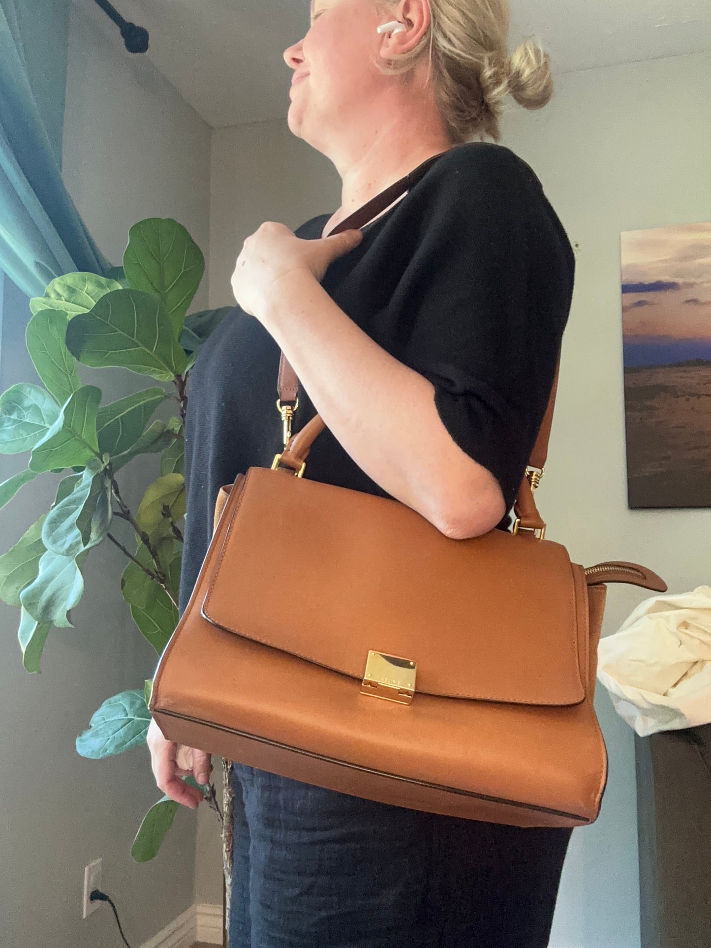 Large Tan Celine Trapeze tote