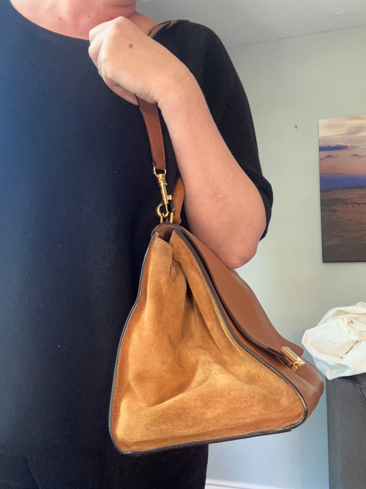 Large Tan Celine Trapeze tote