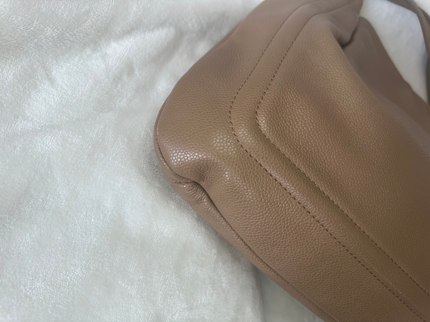 Chanel Pleated Timeless Tote in Tan Caviar Leather