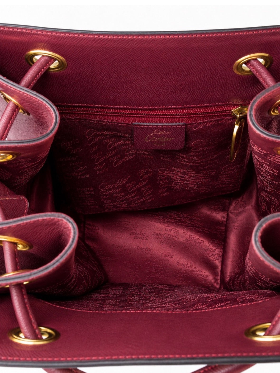 Vintage Cartier Drawstring bucket bag in Bordeaux Calfskin Leather
