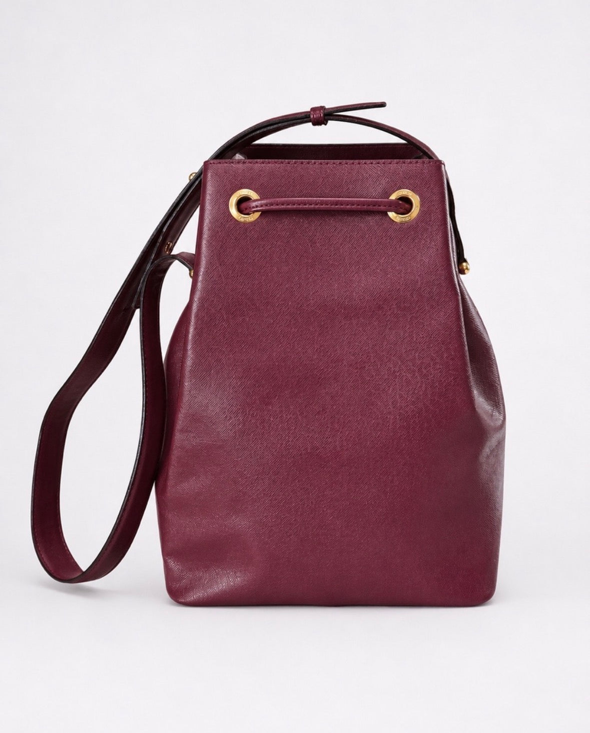 Vintage Cartier Drawstring bucket bag in Bordeaux Calfskin Leather