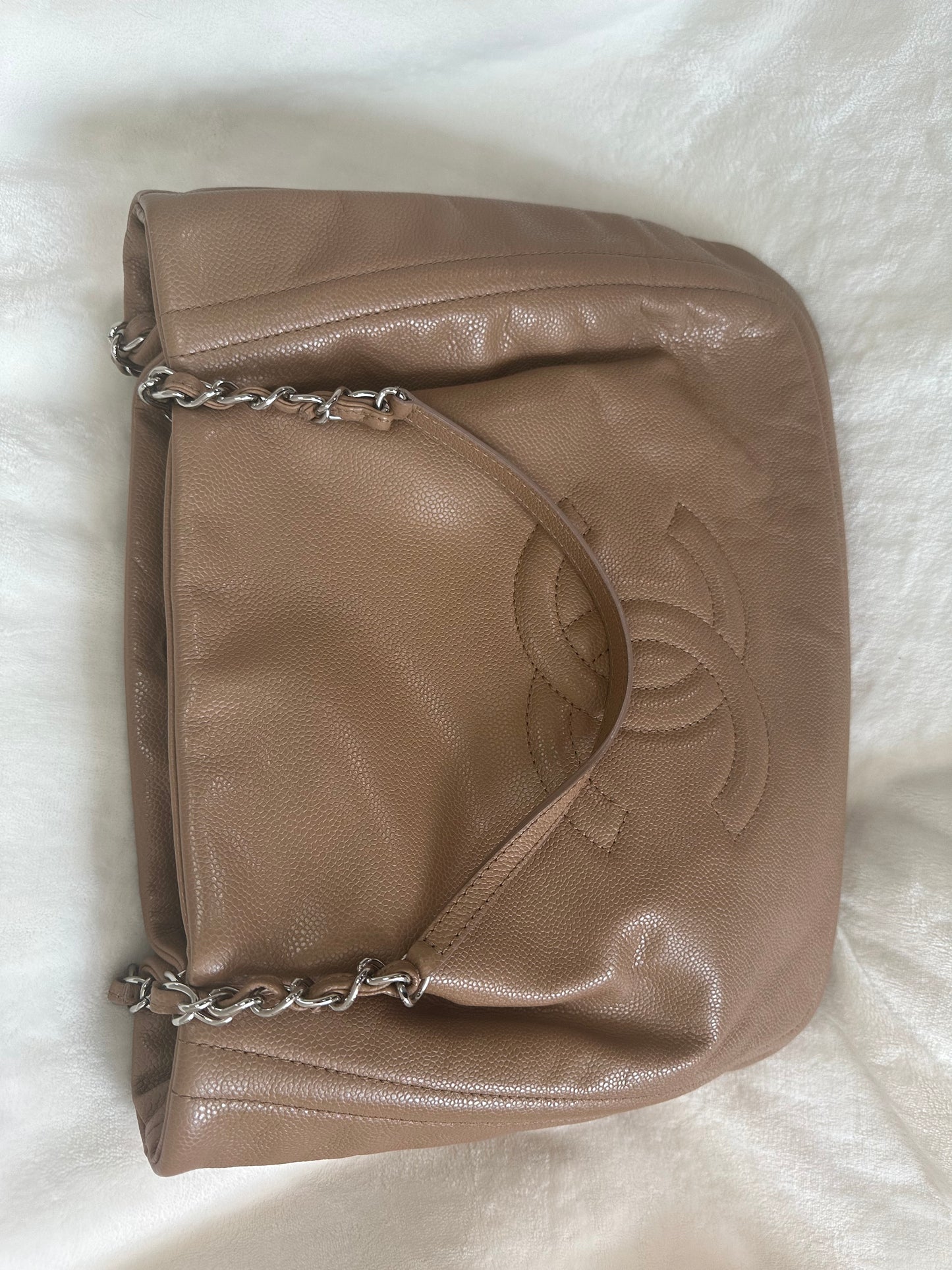 Chanel Pleated Timeless Tote in Tan Caviar Leather