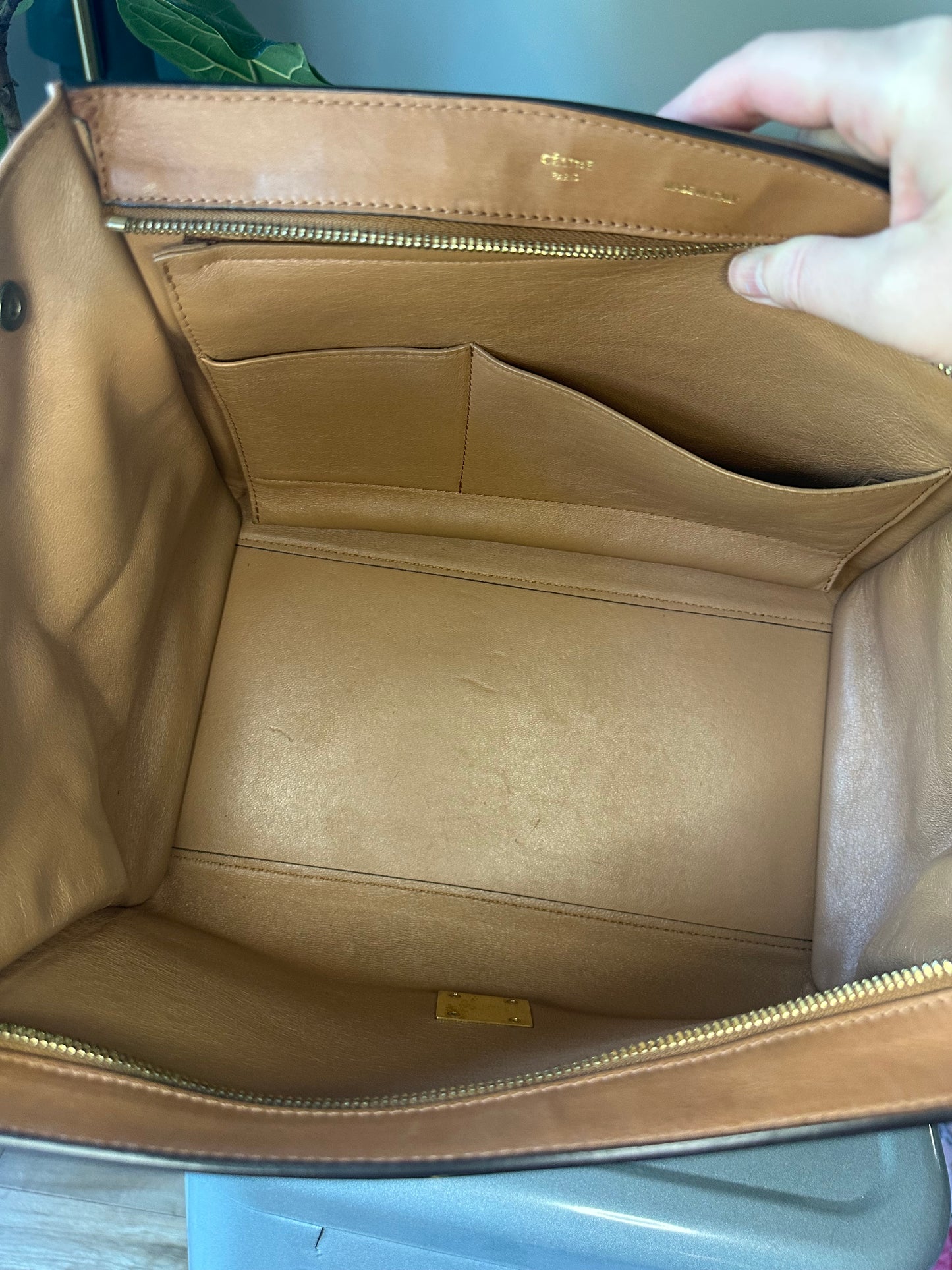 Large Tan Celine Trapeze tote