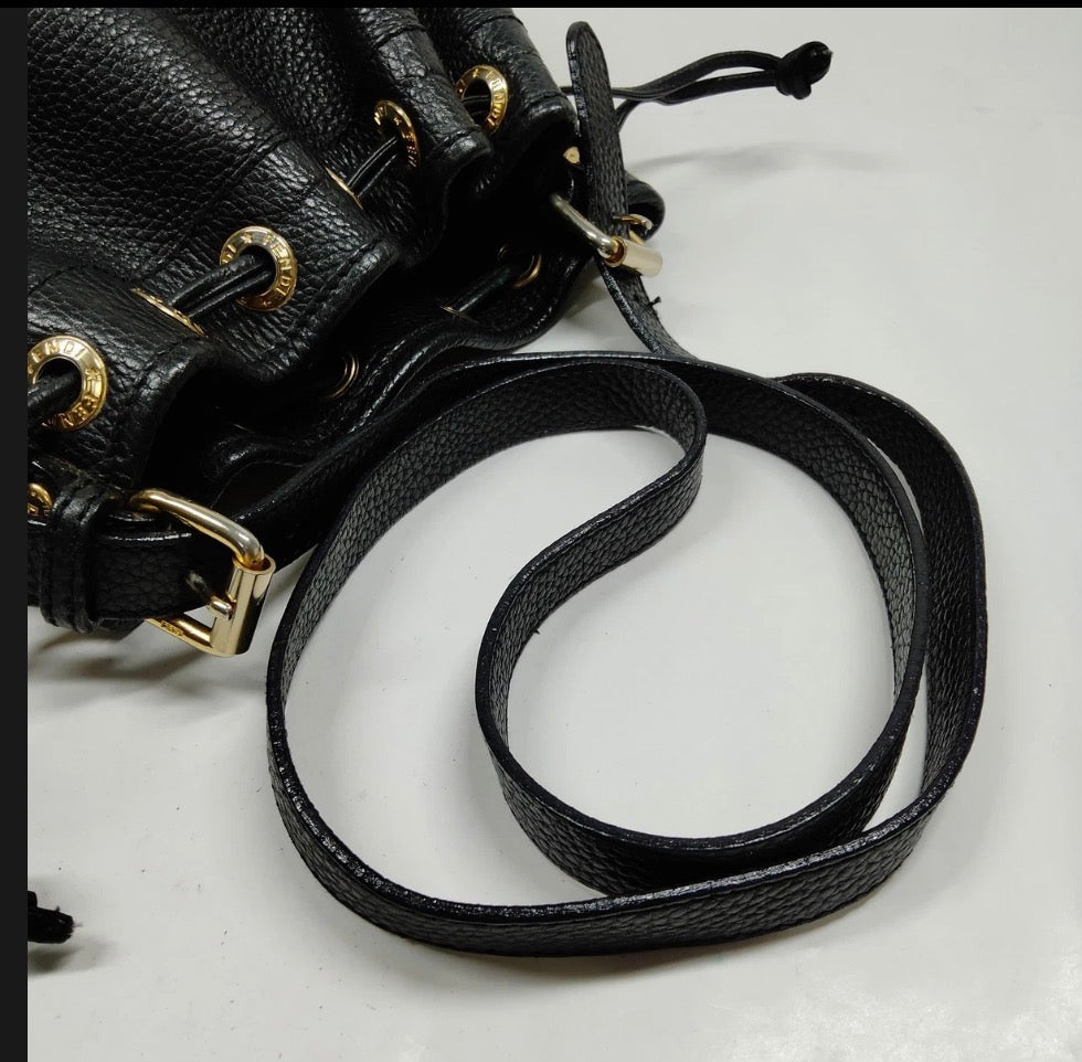 Vintage FENDI black leather bucket bag with gold hardware