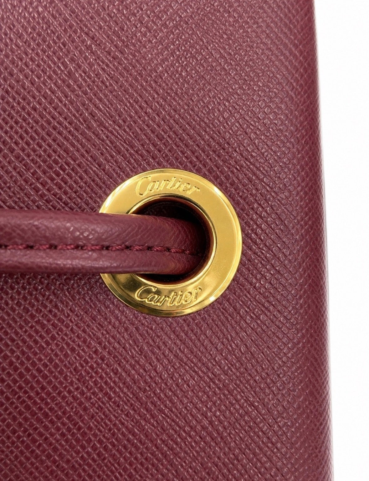 Vintage Cartier Drawstring bucket bag in Bordeaux Calfskin Leather
