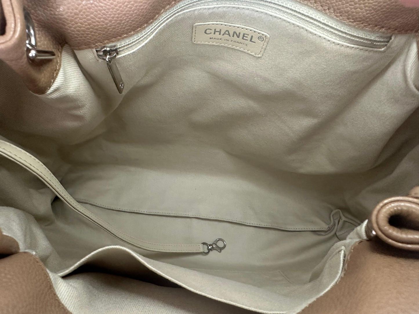 Chanel Pleated Timeless Tote in Tan Caviar Leather