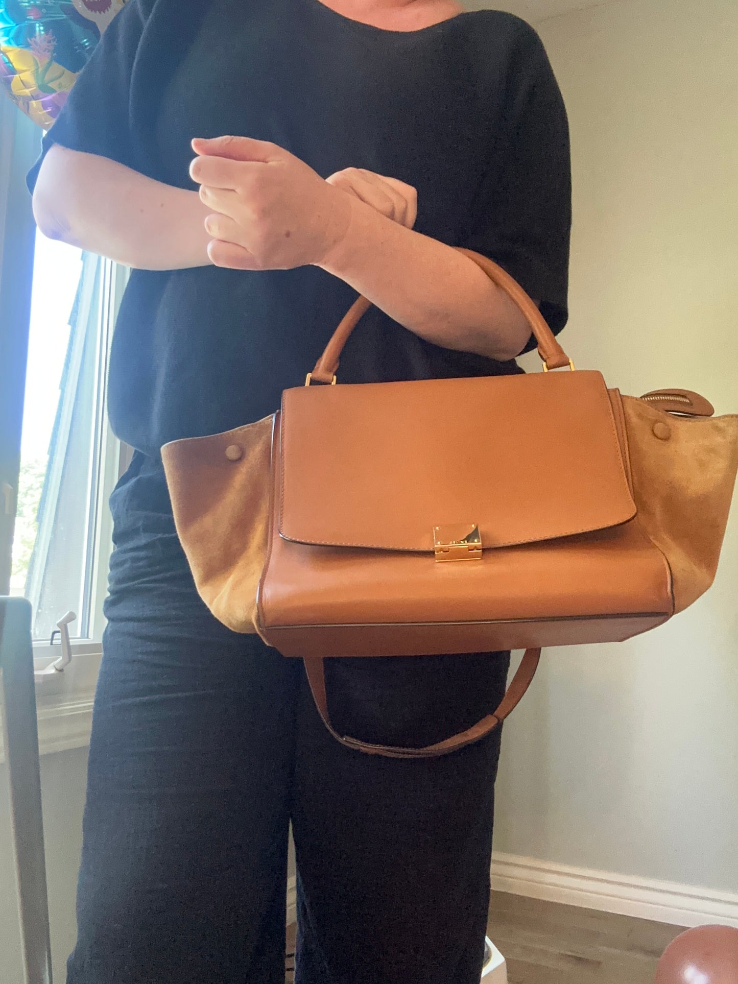 Large Tan Celine Trapeze tote