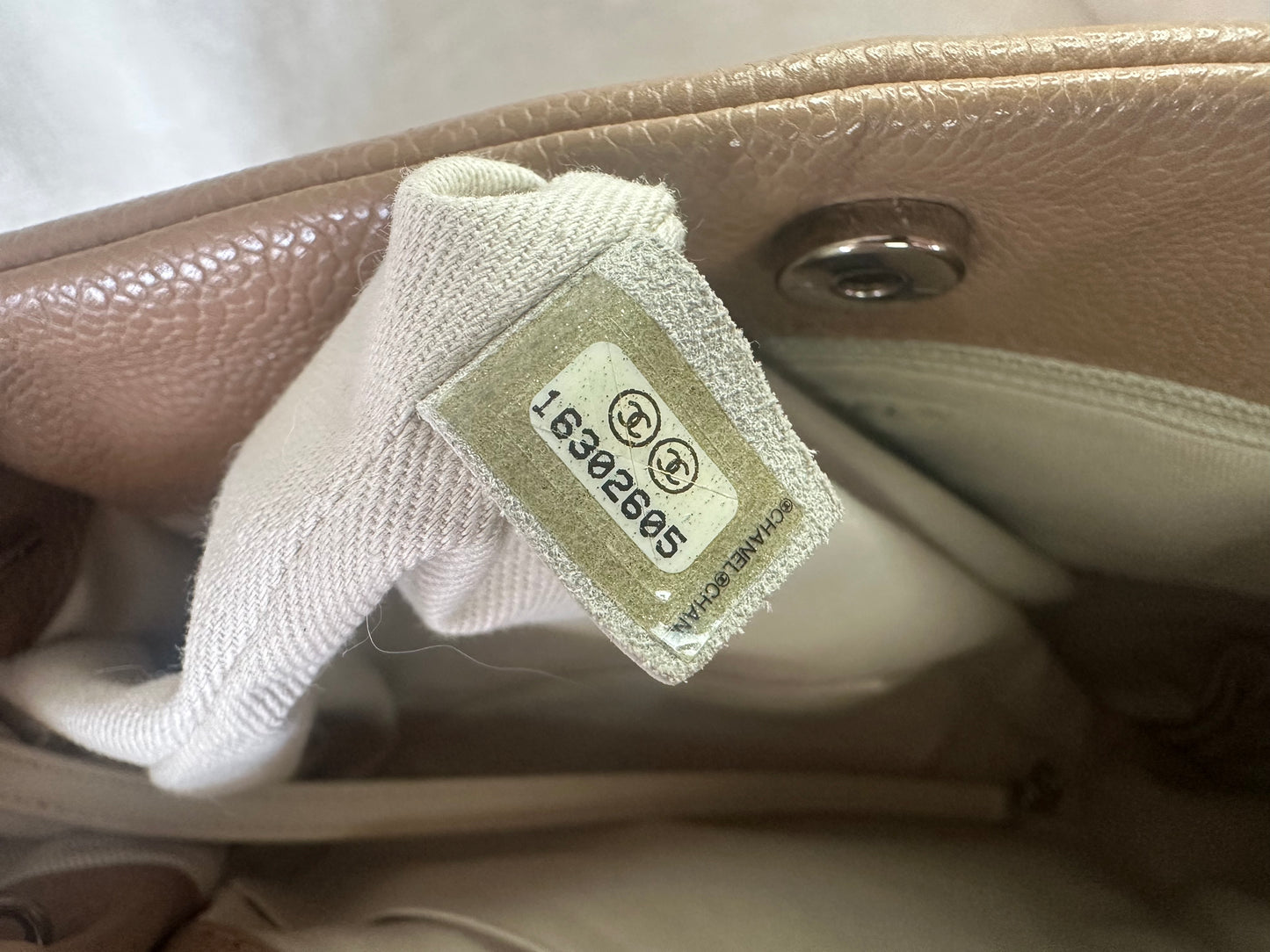 Chanel Pleated Timeless Tote in Tan Caviar Leather