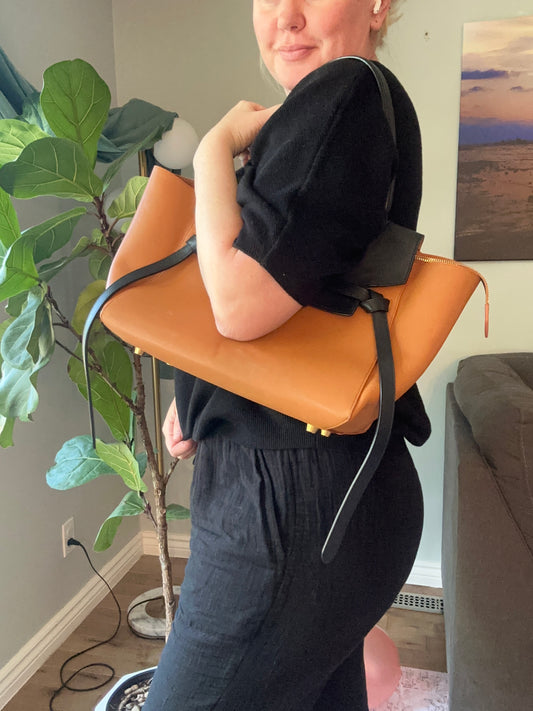 Céline large Belt bag in Camel brown and black calfskin leather