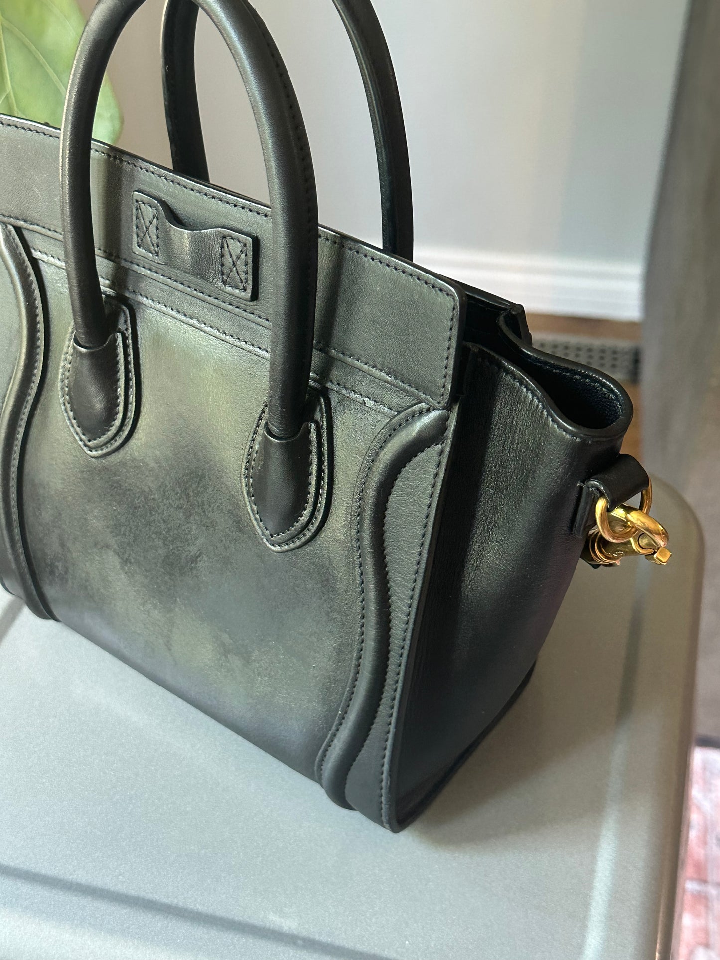 Celine Nano Luggage Tote- Black smooth leather