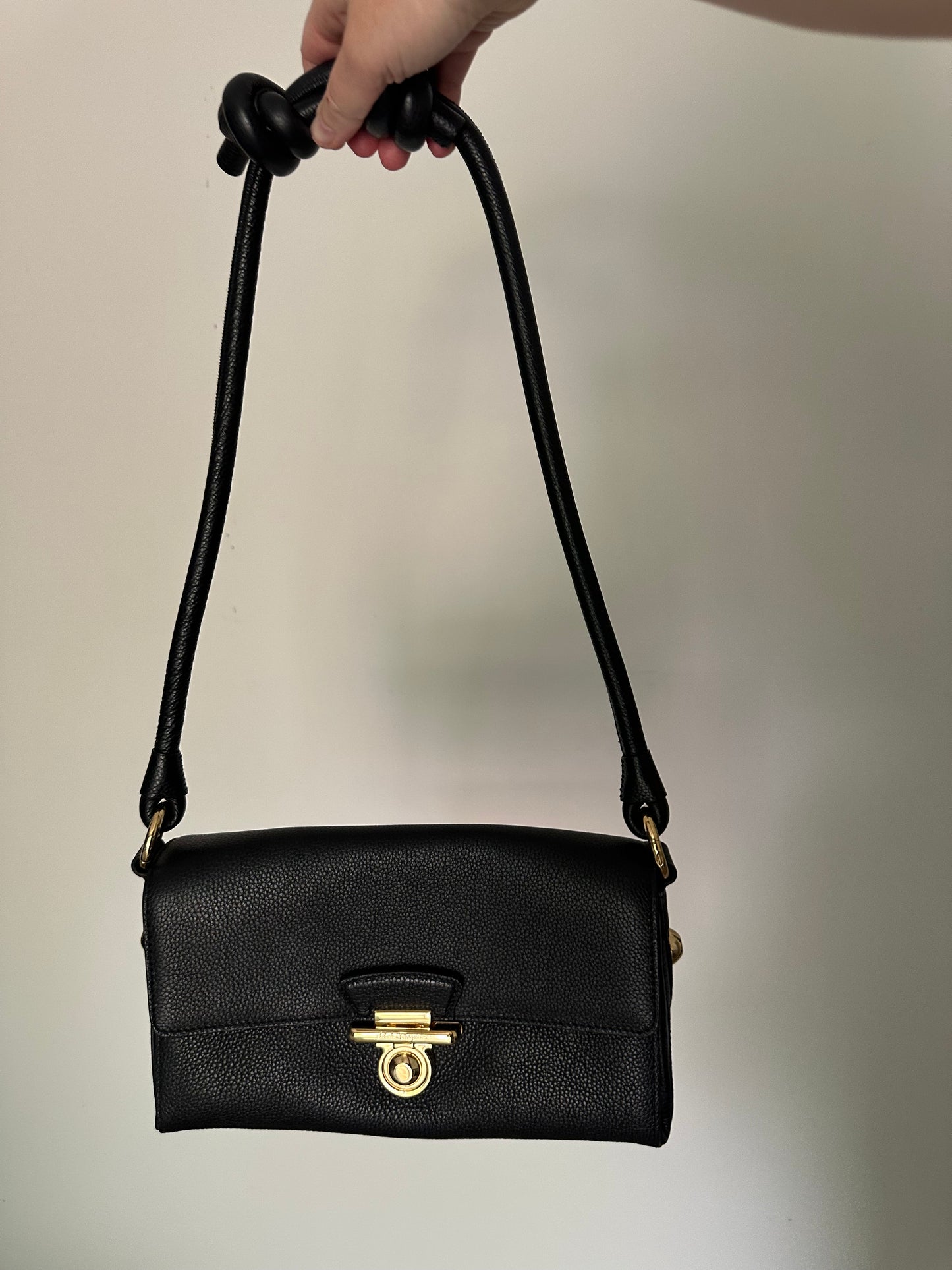 Salvatore Ferragamo super cool Black pebbled leather shoulder bag