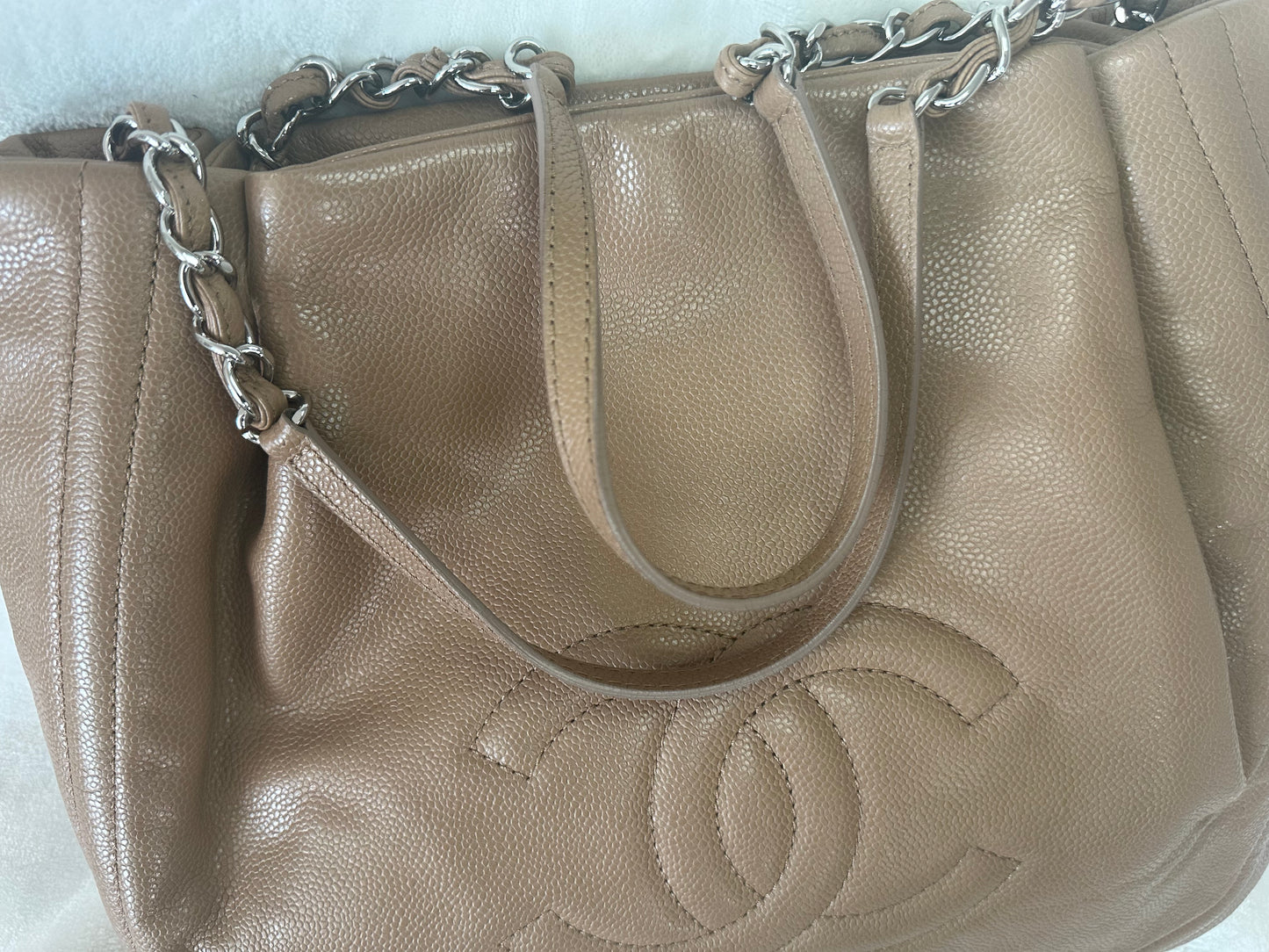 Chanel Pleated Timeless Tote in Tan Caviar Leather