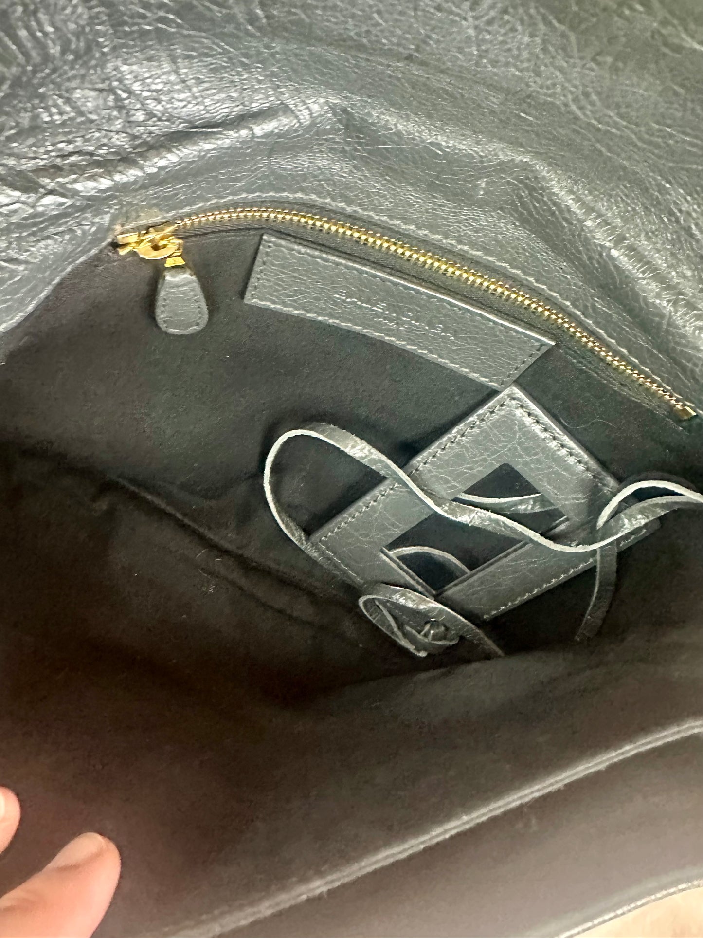 Balenciaga Dark Grey Shiny Calfskin Giant Envelope Crossbody Bag