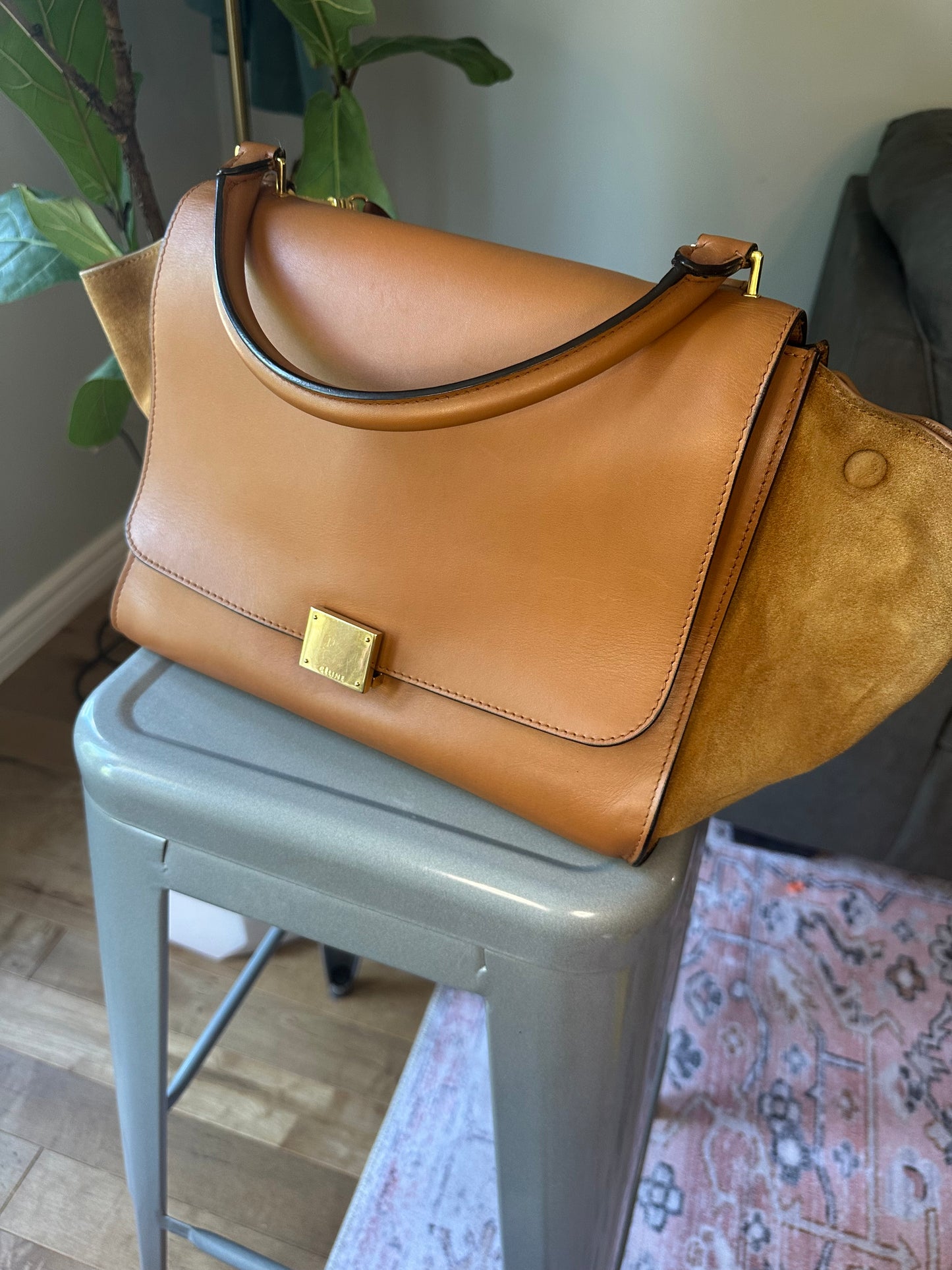 Large Tan Celine Trapeze tote
