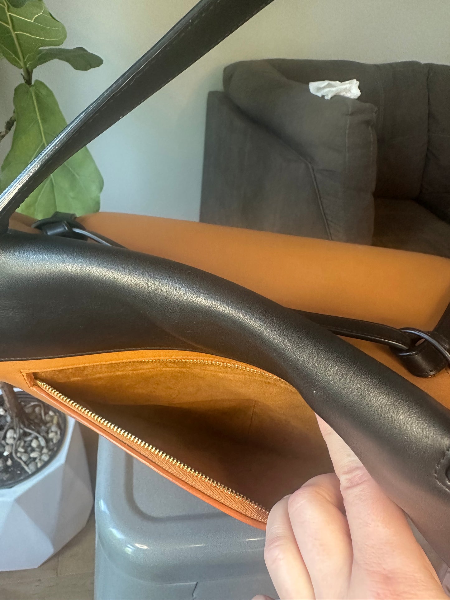 Céline large Belt bag in Camel brown and black calfskin leather