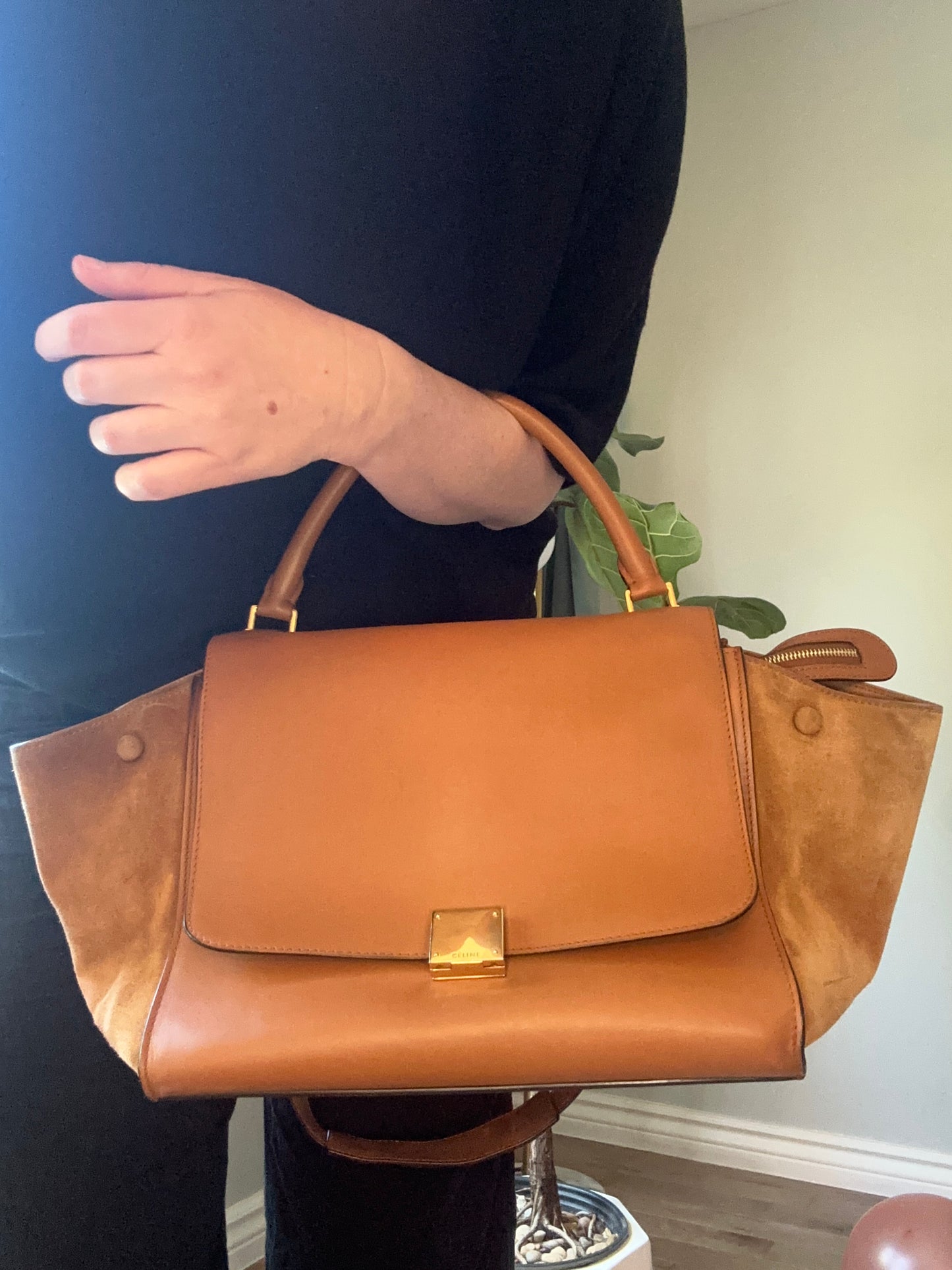 Large Tan Celine Trapeze tote