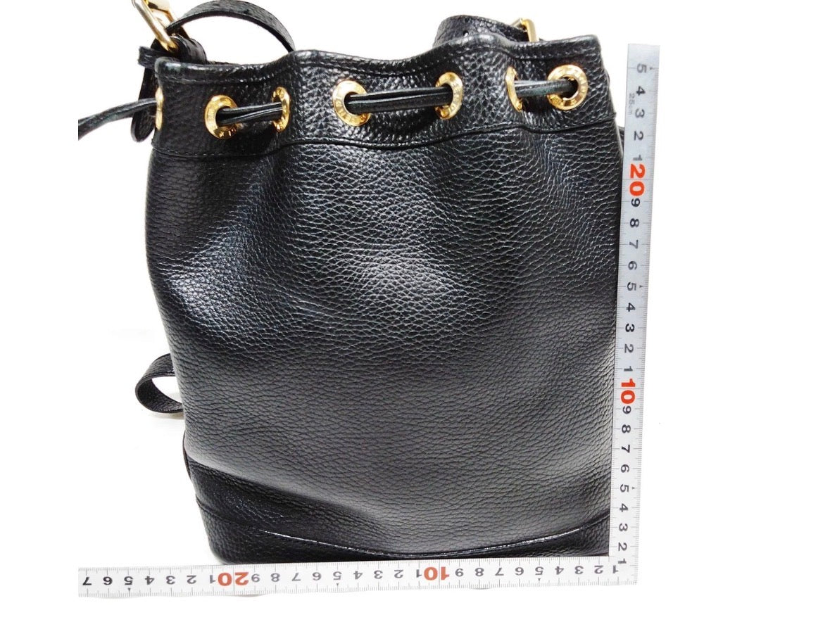 Vintage FENDI black leather bucket bag with gold hardware