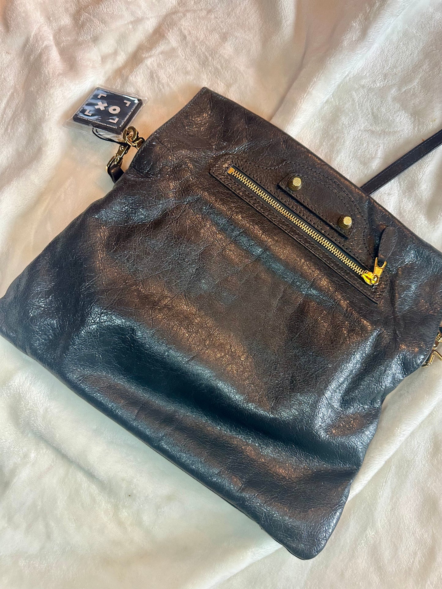 Balenciaga Dark Grey Shiny Calfskin Giant Envelope Crossbody Bag