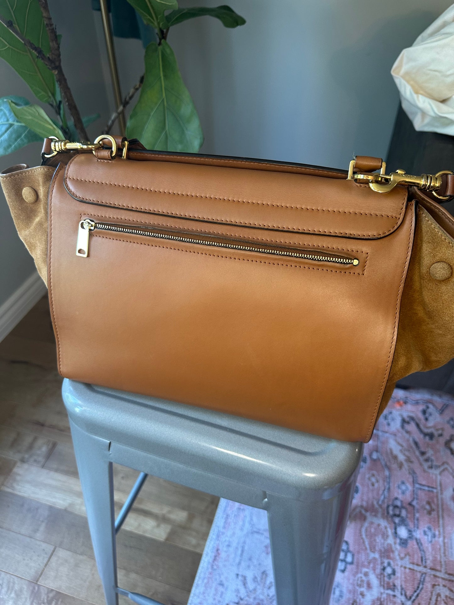 Large Tan Celine Trapeze tote