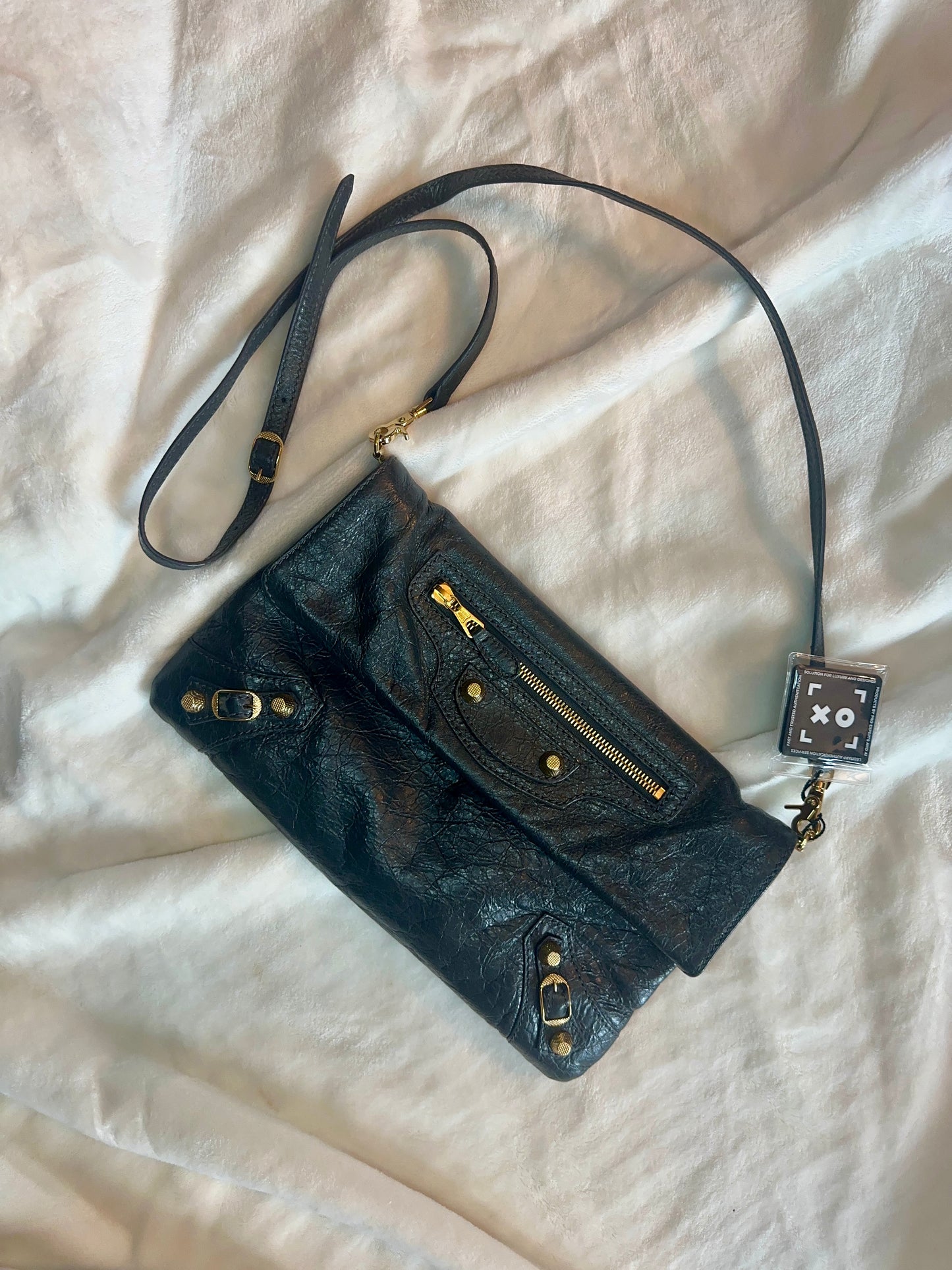 Balenciaga Dark Grey Shiny Calfskin Giant Envelope Crossbody Bag