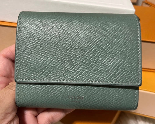 Celine green compact tri fold